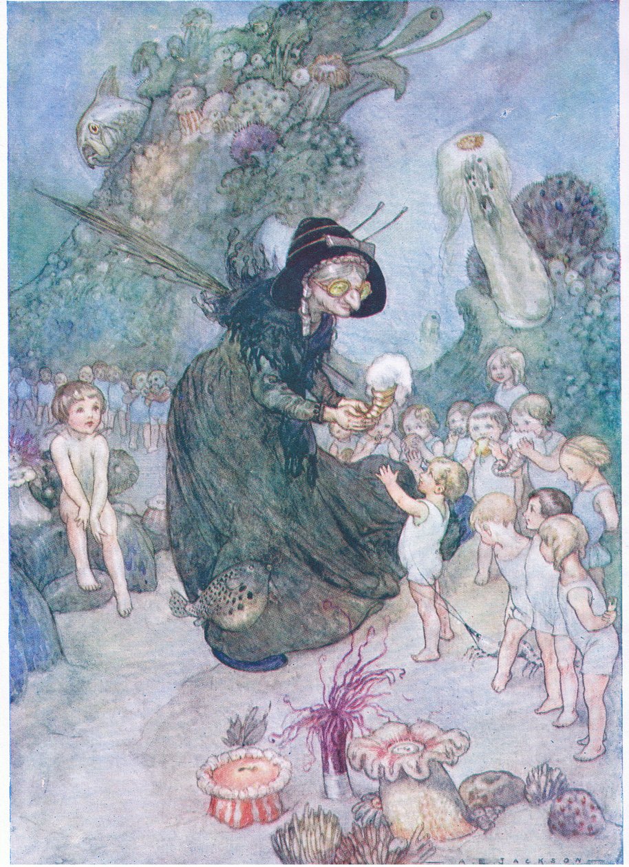 Tom végignézte ezeket az édes dolgokat, amíg el nem fogyott a szája, a The Water Babies pubból, Humphrey Milford Oxford University Press, 1930 körül (színes litó) alkotó: Albert Edward Jackson