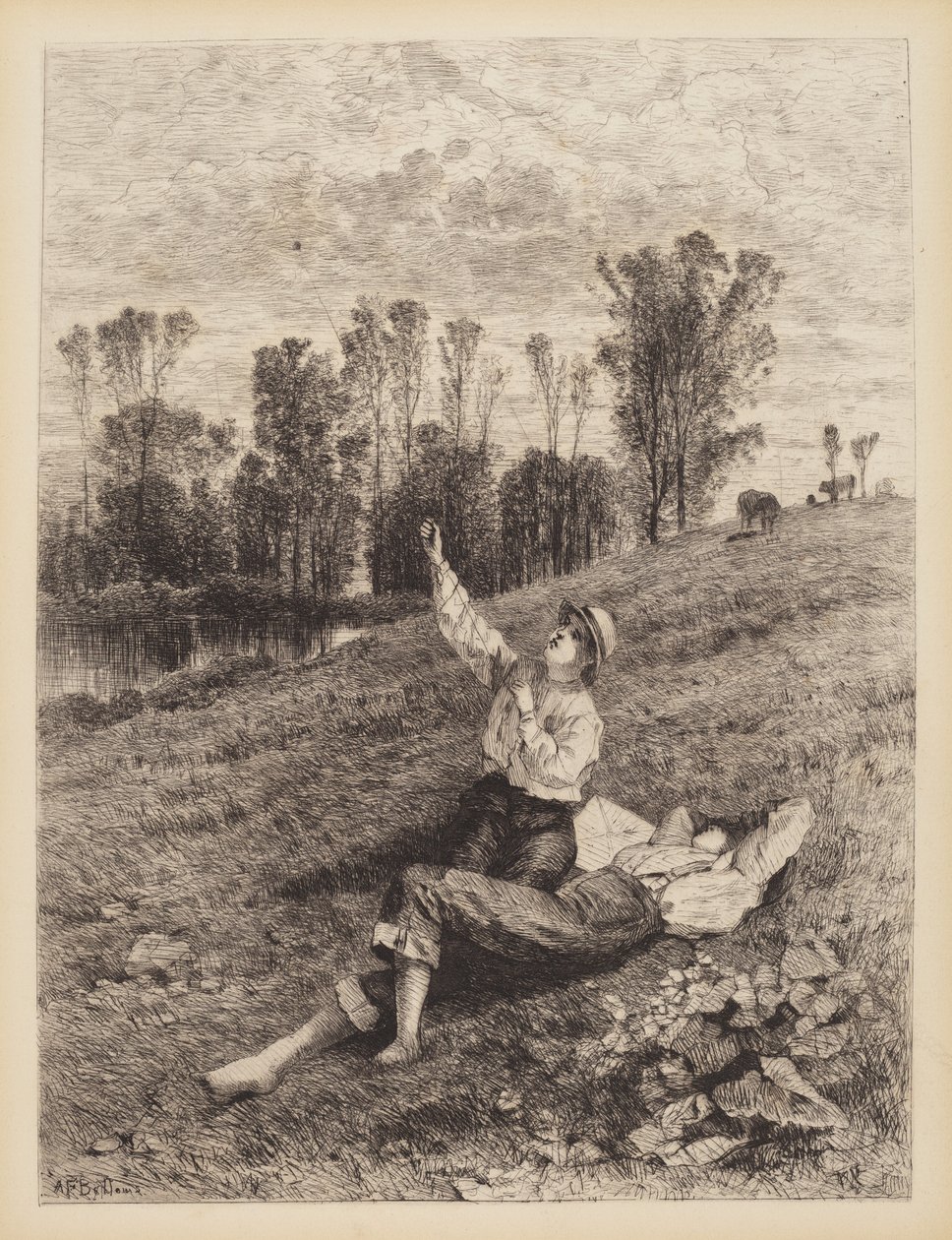 Untitled (Fiúk sárkányrepülő) alkotó: Albert Fitch Bellows