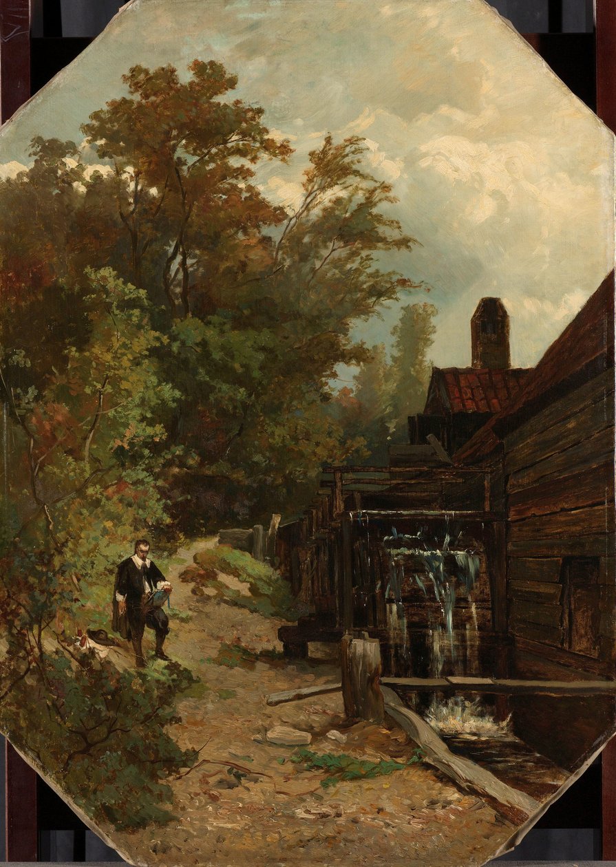 Jacob van Ruisdael egy vízimalmot vázol alkotó: Albert Gerard Bilders