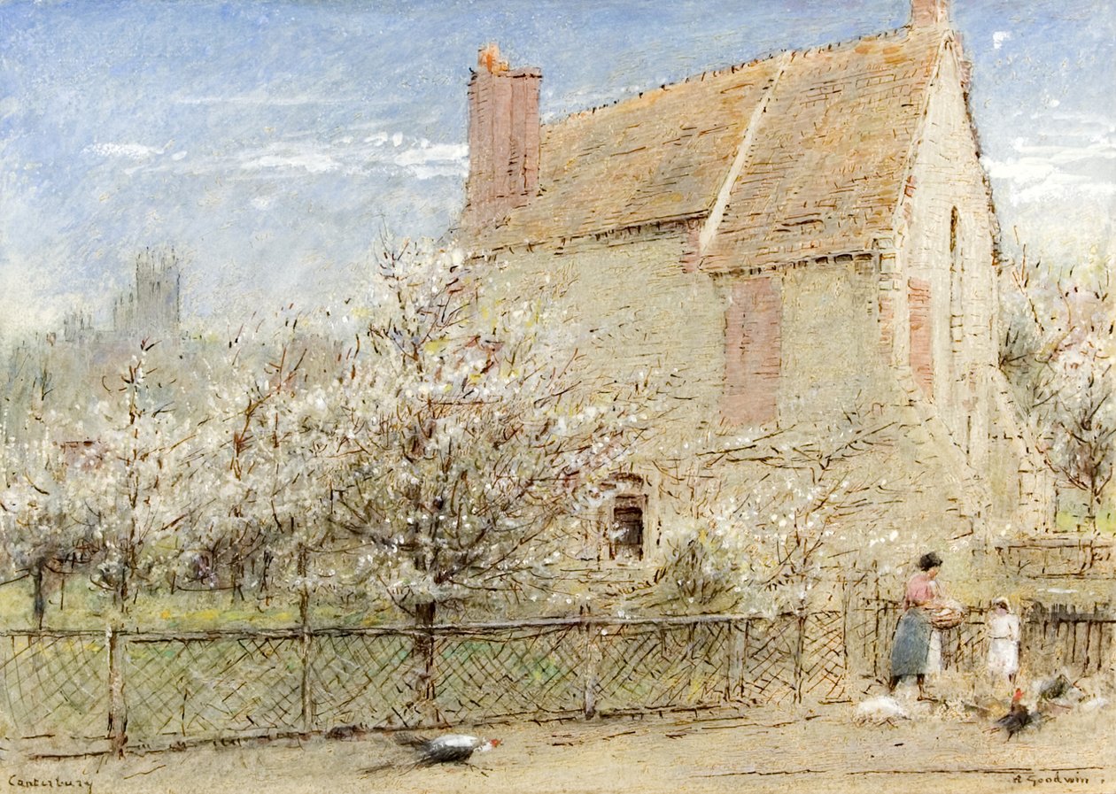 Canterbury „A kőfalak nem börtönképesek”, 1920 körül (akvarell, testfesték, toll és tinta papíron) alkotó: Albert Goodwin