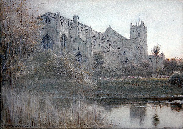Christchurch, Hampshire (akvarell tollal és tintával papíron) alkotó: Albert Goodwin
