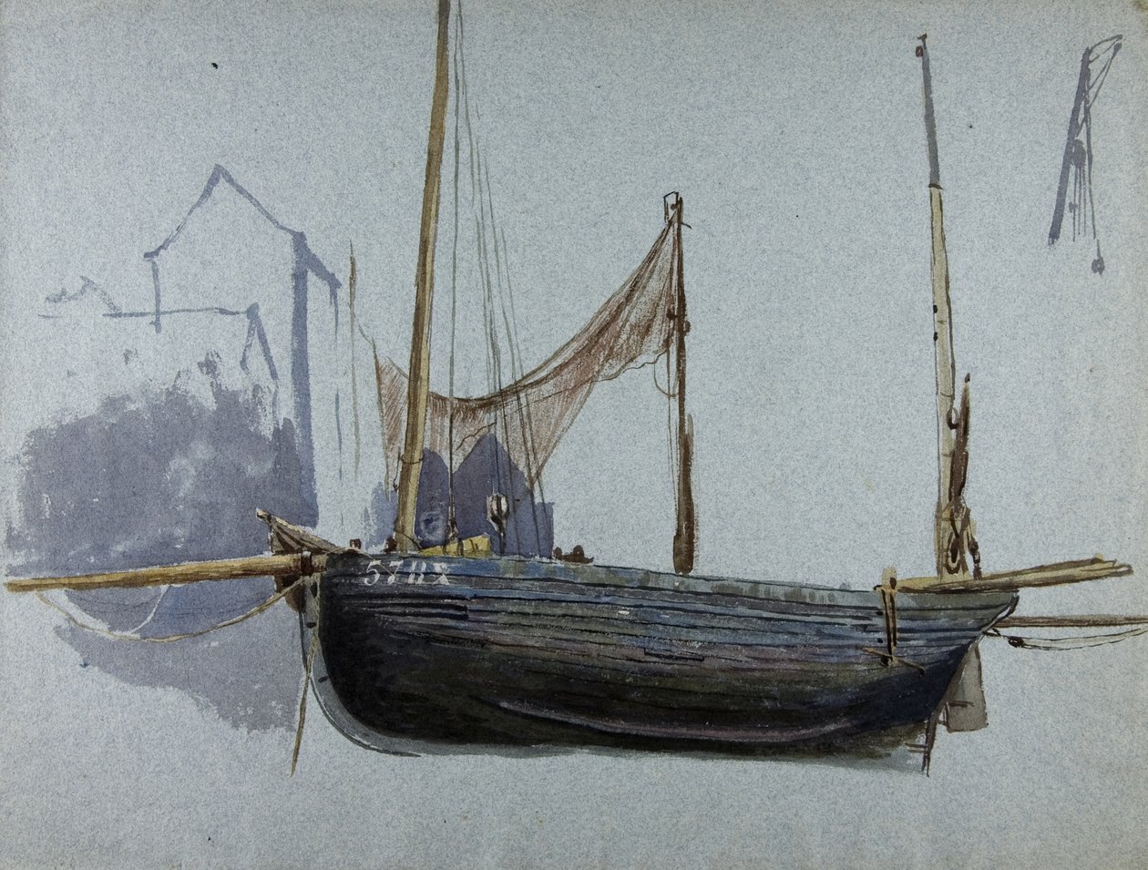 Horgászcsónak 57BX (akvarell és testfesték színezett papíron) alkotó: Albert Goodwin