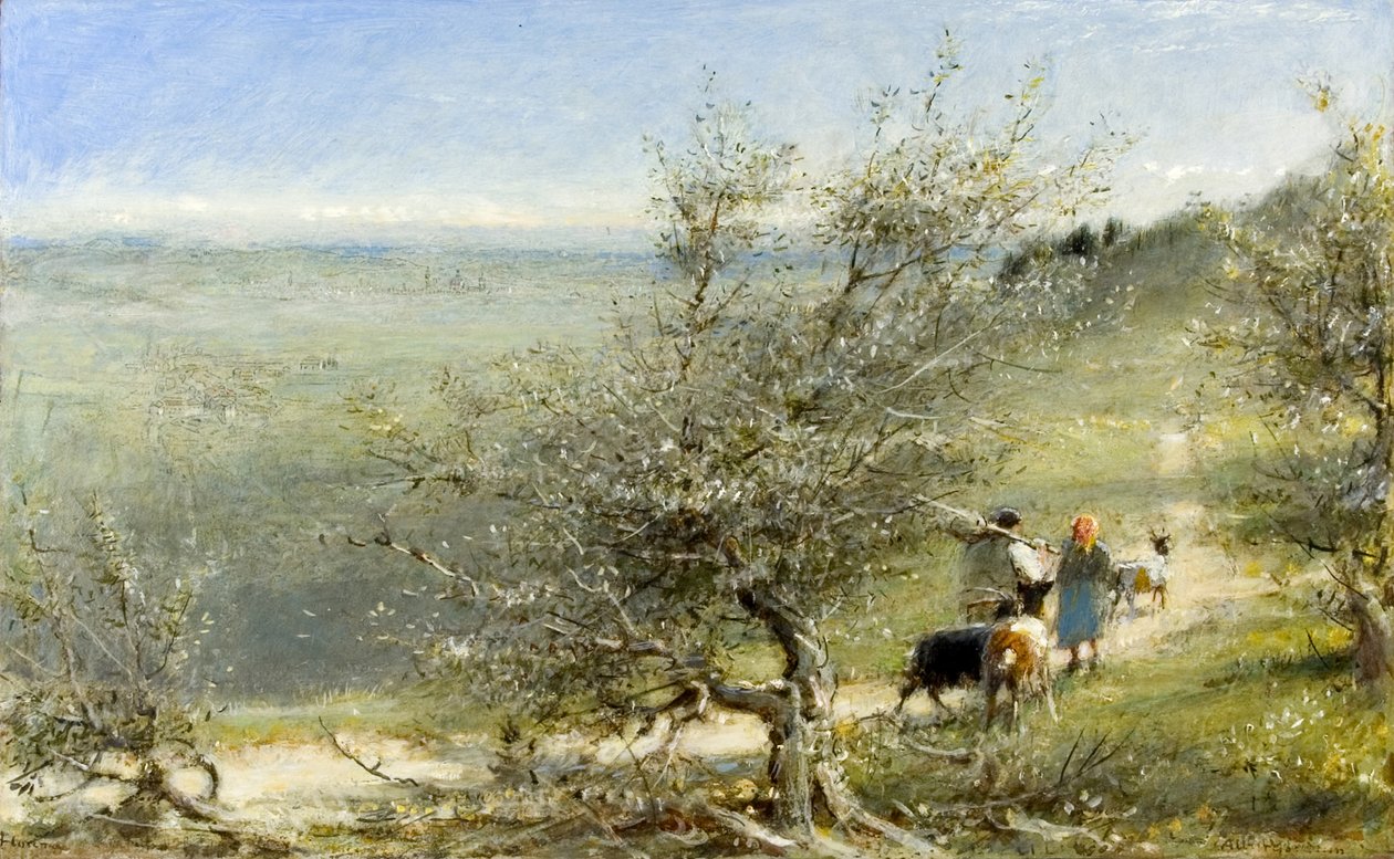 Firenze a Fresole melletti hegyekből, 1860 körül – 1932 körül (olaj, toll és tinta a fedélzeten) alkotó: Albert Goodwin