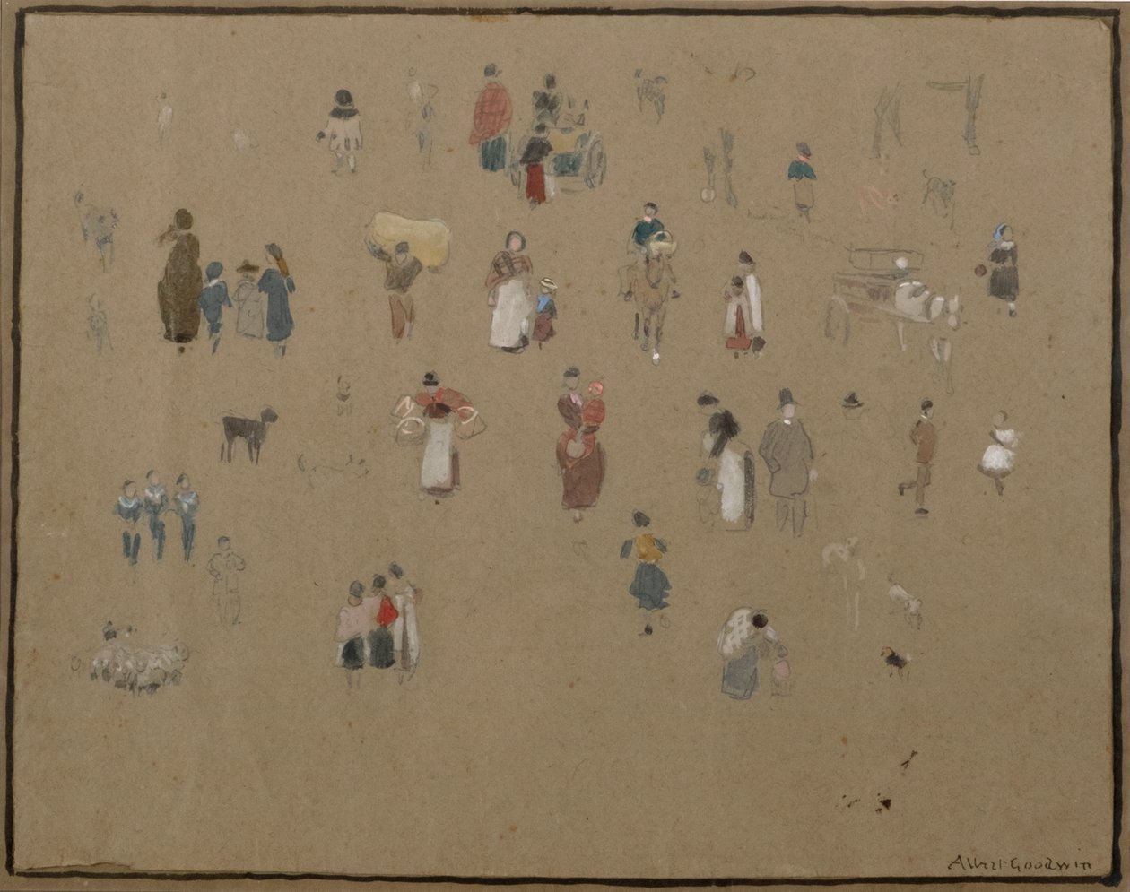 Going to Market (akvarell és ceruza, testfestékkel, színezett papírra) alkotó: Albert Goodwin