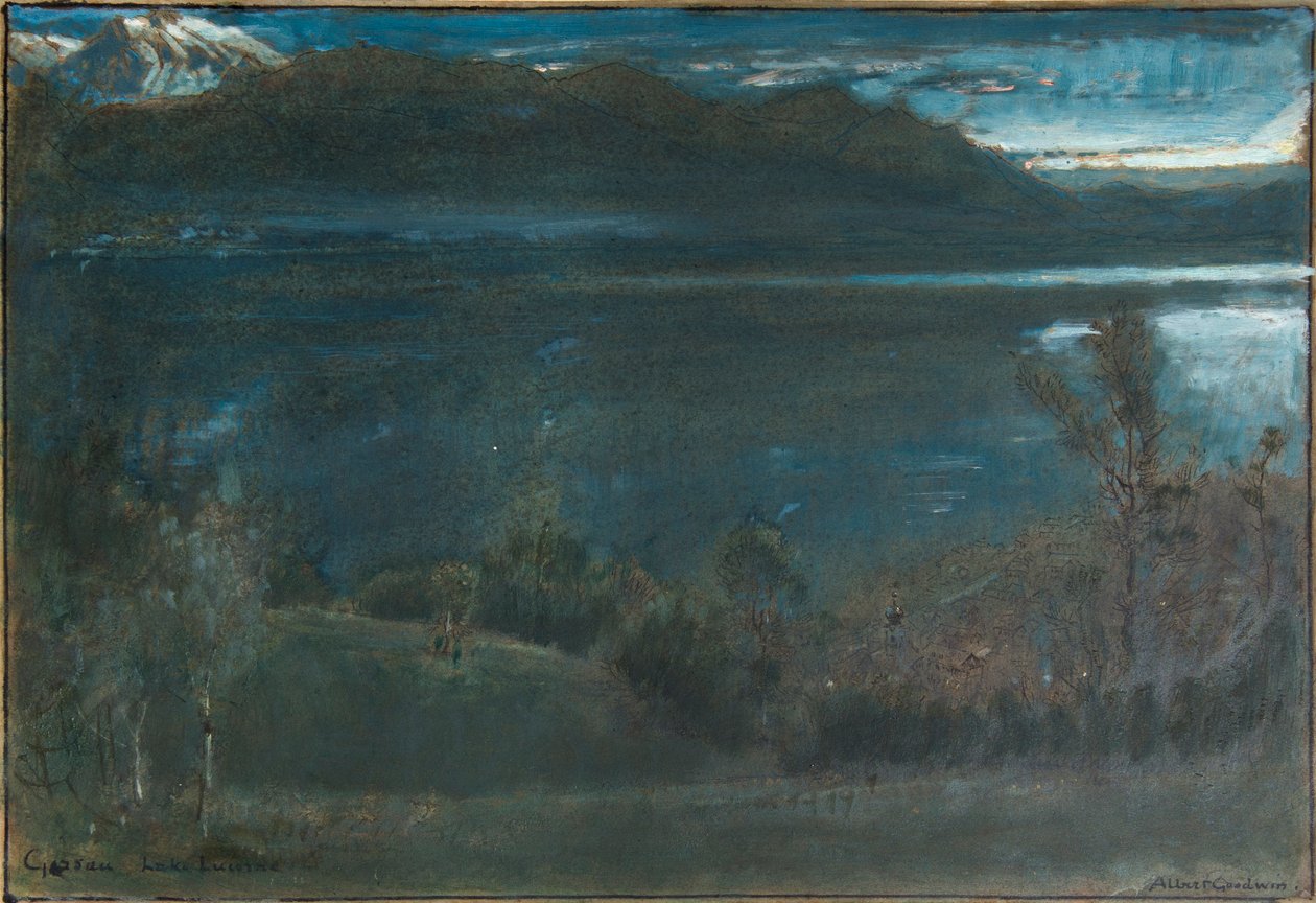 Gossau, Luzerni-tó (olaj és akvarell, tussal és testfestékkel, papírra, kartonra) alkotó: Albert Goodwin