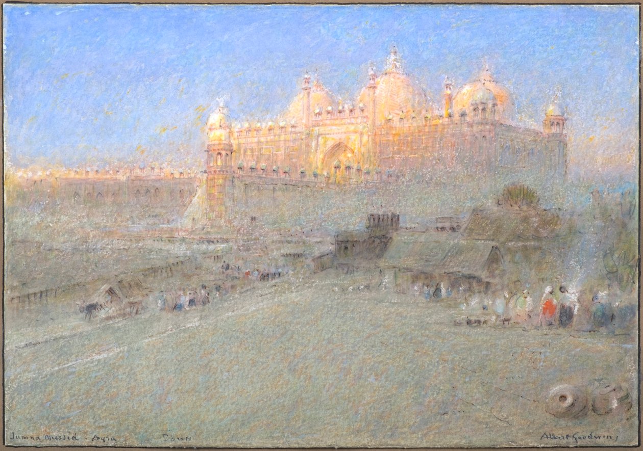 Jumna Musjid, Agra, Hajnal (akvarell, testfestékkel és tussal) alkotó: Albert Goodwin