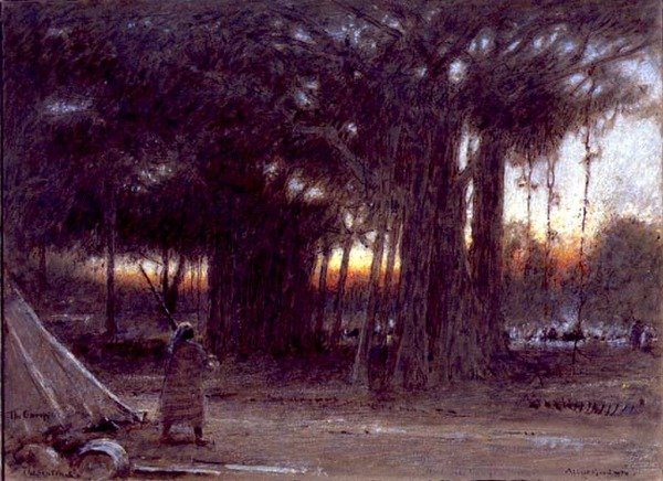A Banyan Trees és a Sentinel (toll és tinta, akvarell és gouache) alkotó: Albert Goodwin