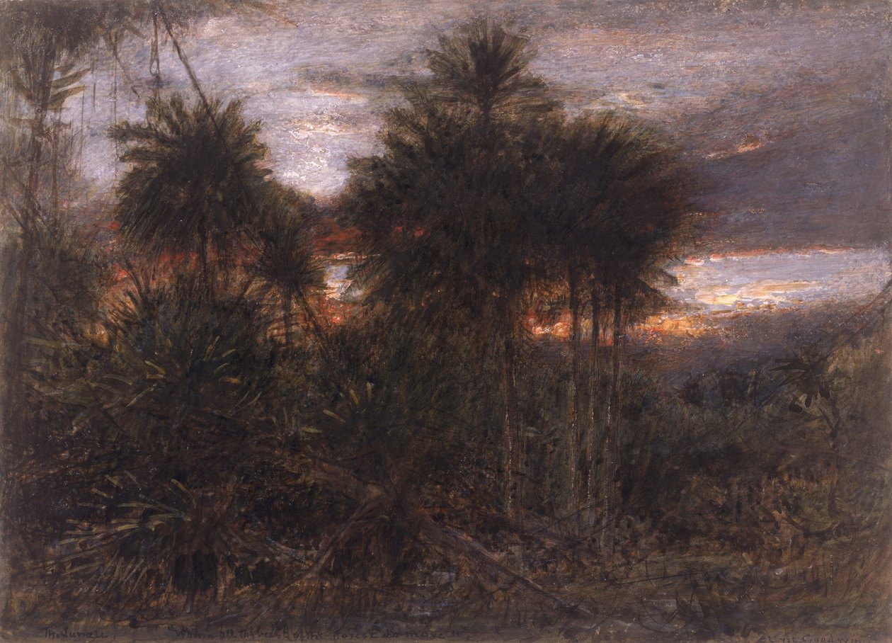 A dzsungel, ahol az erdő összes vadállata mozog (wc és gouache) alkotó: Albert Goodwin