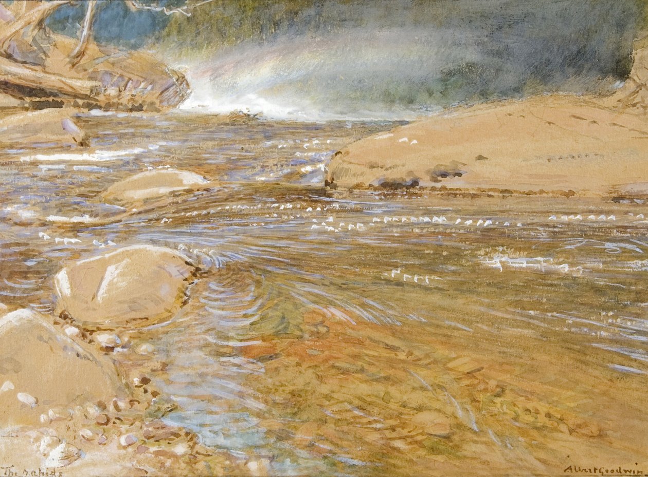 The Rapids/ Above the Waterfall (akvarell és testfesték papíron) alkotó: Albert Goodwin
