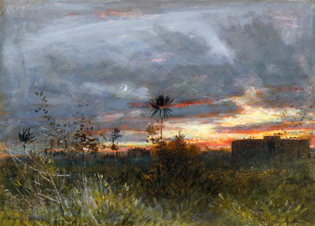 "A csend tornyai, Bombay", 1909 alkotó: Albert Goodwin