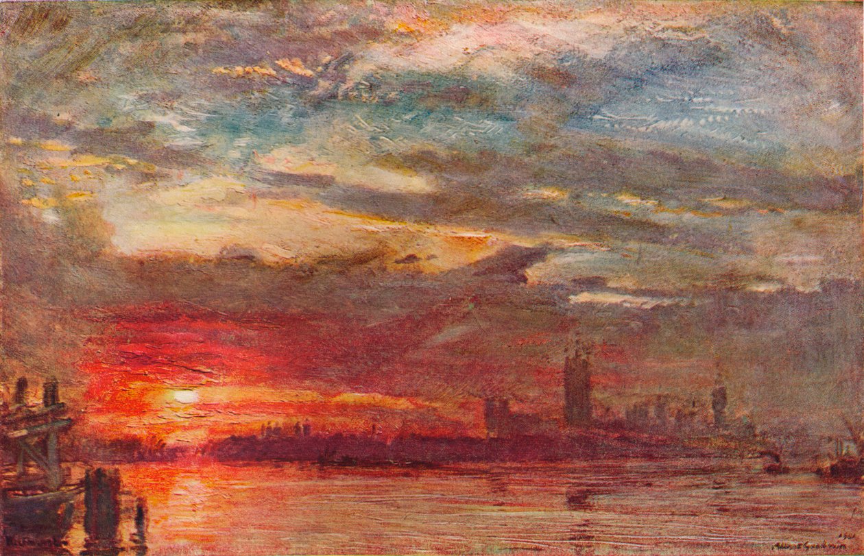 Westminster naplemente, 1900 alkotó: Albert Goodwin