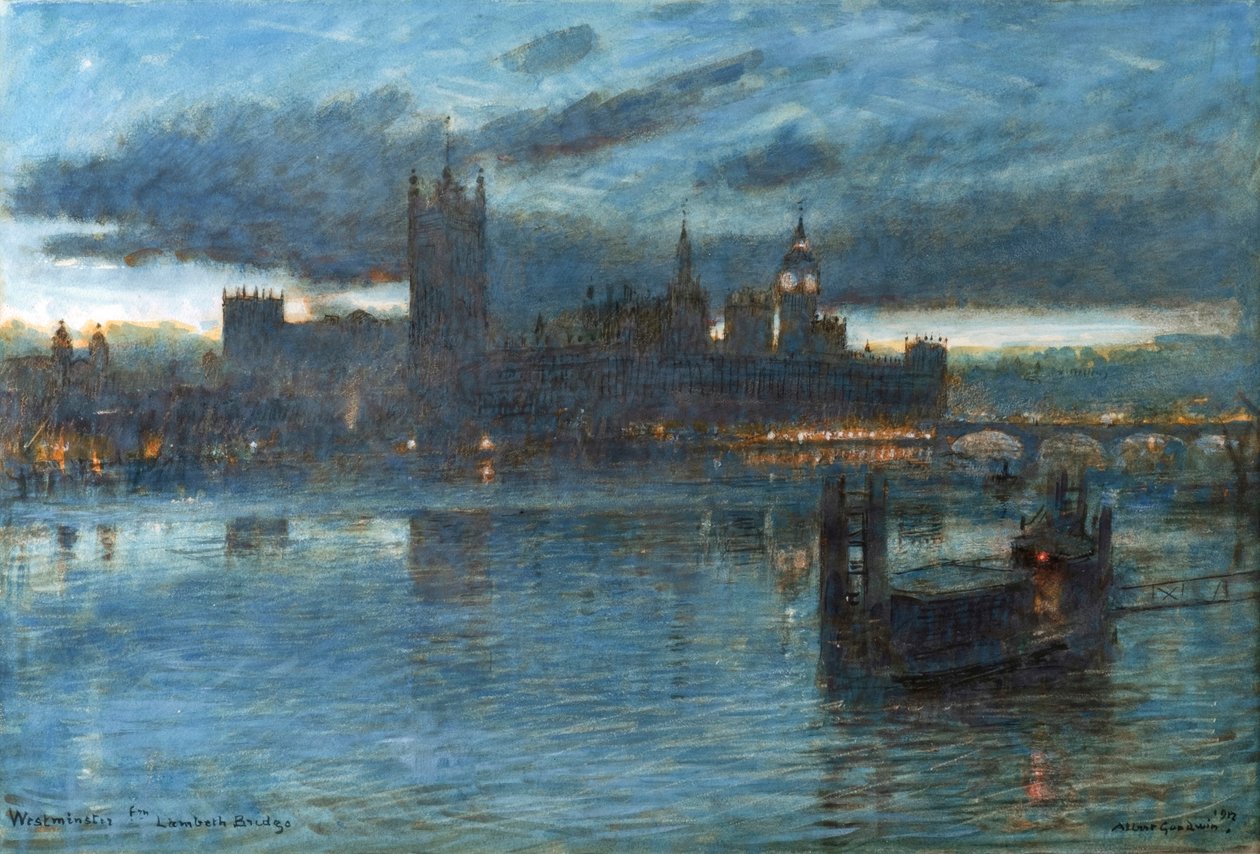 Westminster a Lambeth-hídról alkotó: Albert Goodwin