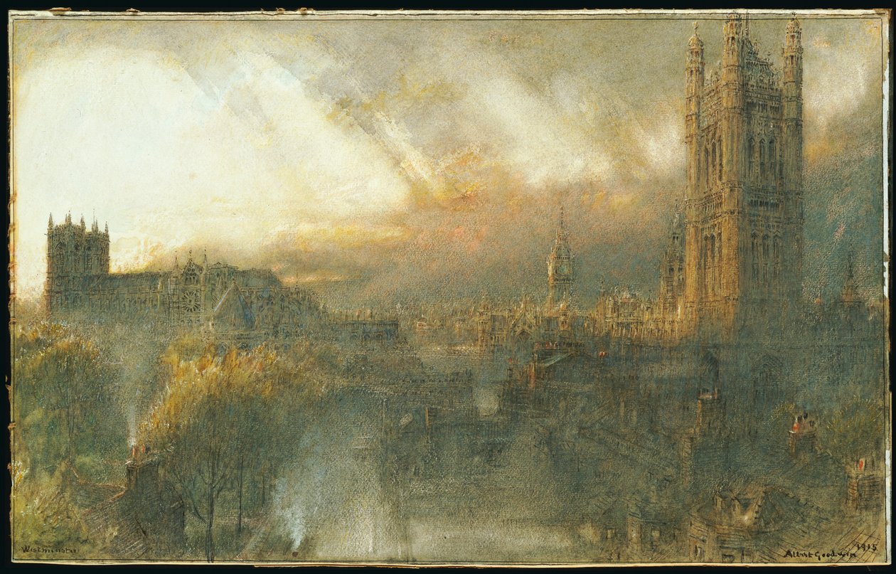 Westminster a ház tetejéről, 1915 alkotó: Albert Goodwin