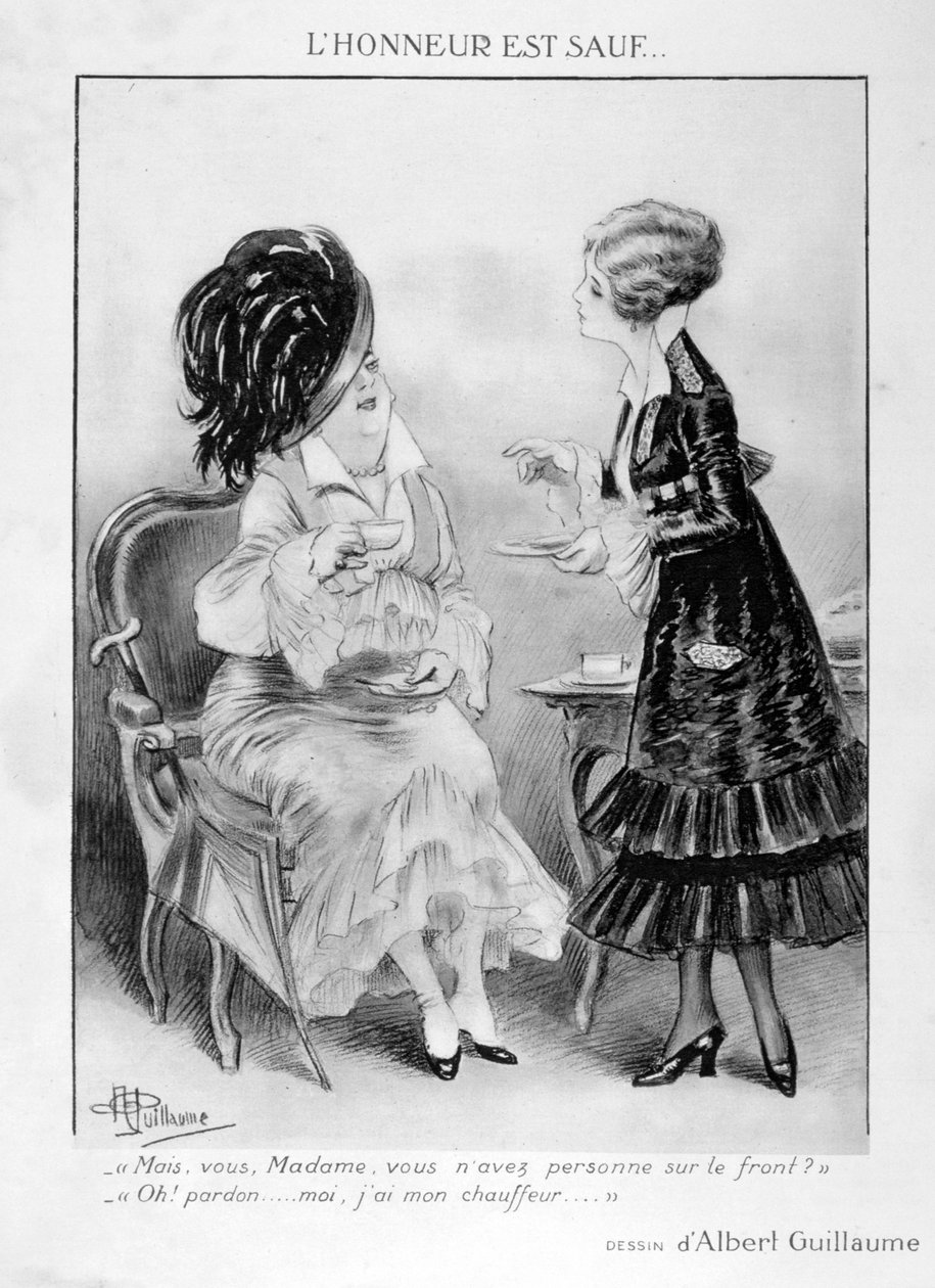 Karikatúra két polgári francia nőről, I. világháború, 1915 alkotó: Albert Guillaume