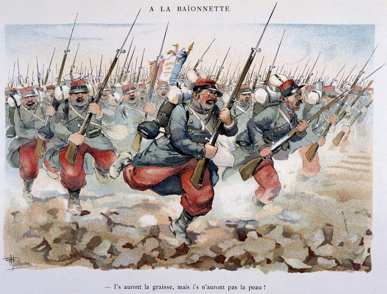 A la bajonett – Albert Guillaume (1873-1942) "" Album militaire ""-ben, 1900 körül alkotó: Albert Guillaume