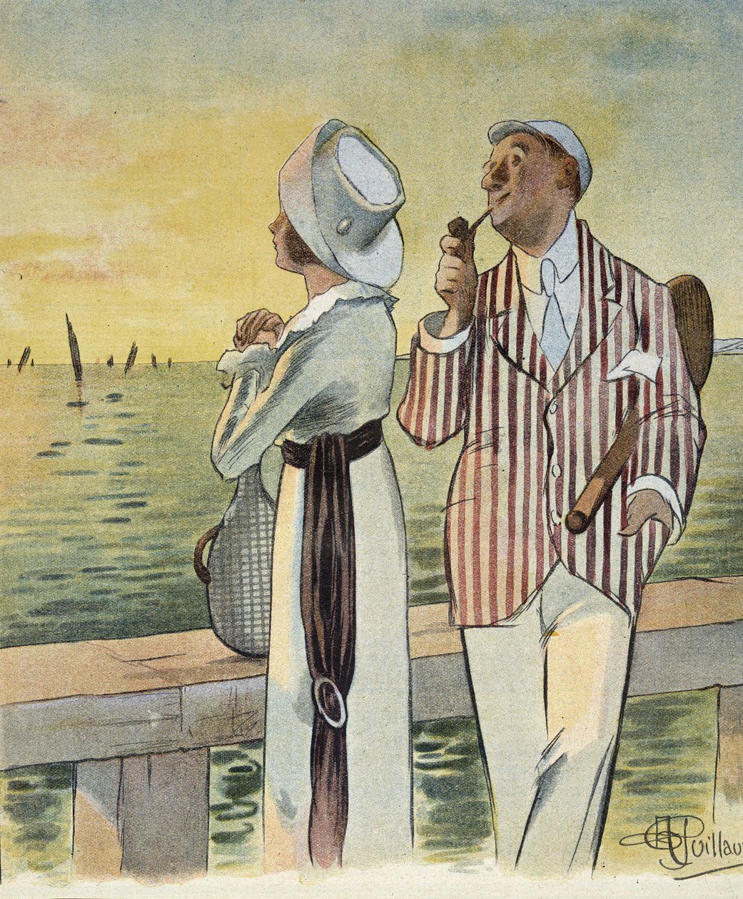 Flört alkonyatkor – Albert Guillaume (1873-1942) rajza a „Le Rire” című filmben, 1912. augusztus alkotó: Albert Guillaume