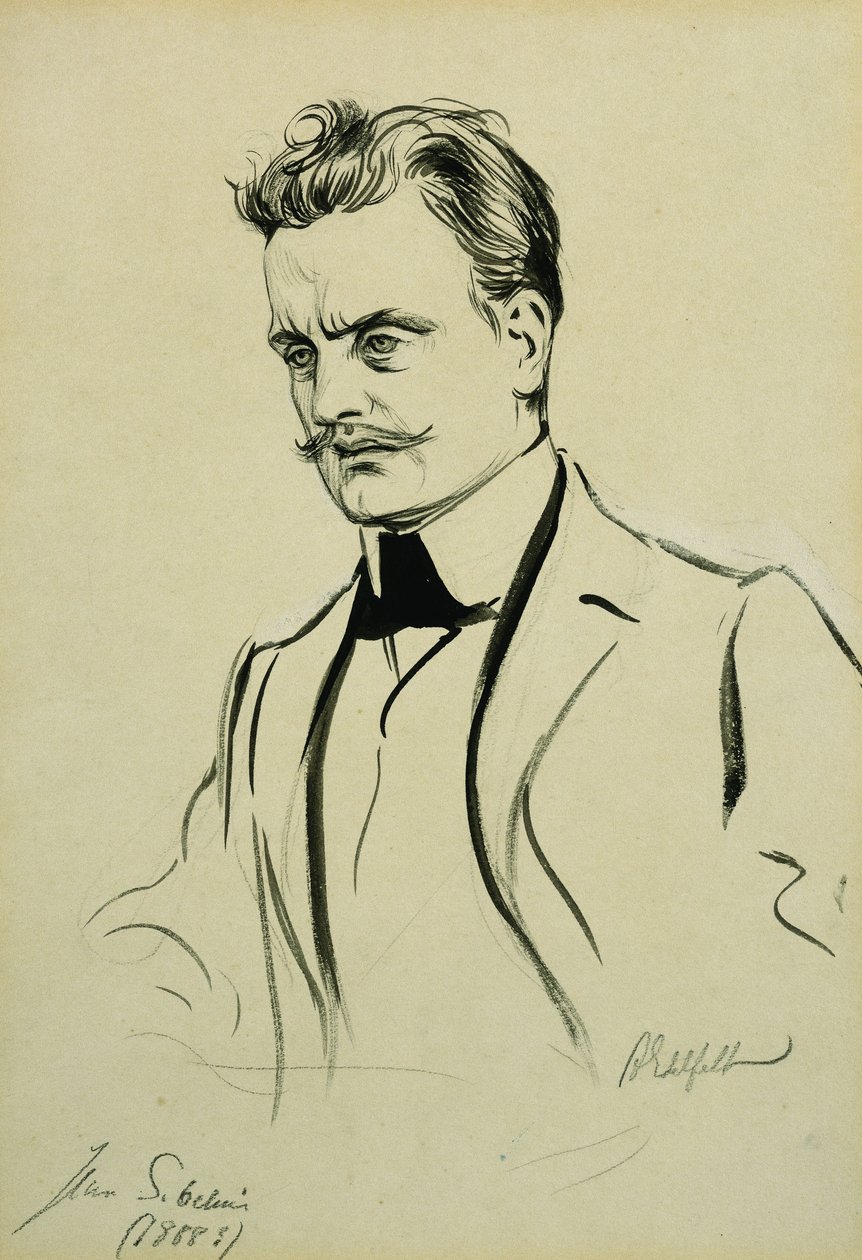 Jean Sibelius zeneszerző portréja, kis félalakos, alkotó: Albert Gustaf Aristides Edelfelt