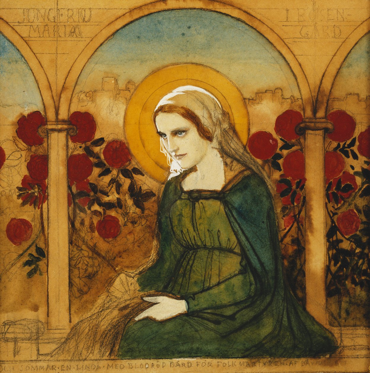 Szűz Mária a Rózsakertben; Jungfru Maria és Rosengard, alkotó: Albert Gustaf Aristides Edelfelt