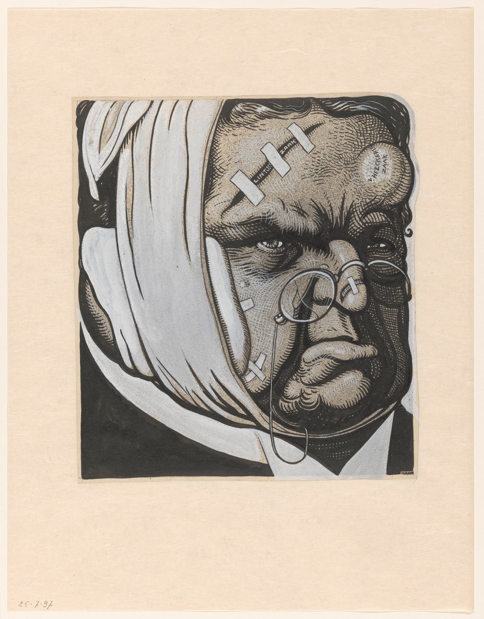 Abraham Kuyper karikatúrája a brüsszeli utazás és Heeckeren esete után alkotó: Albert Hahn (I)