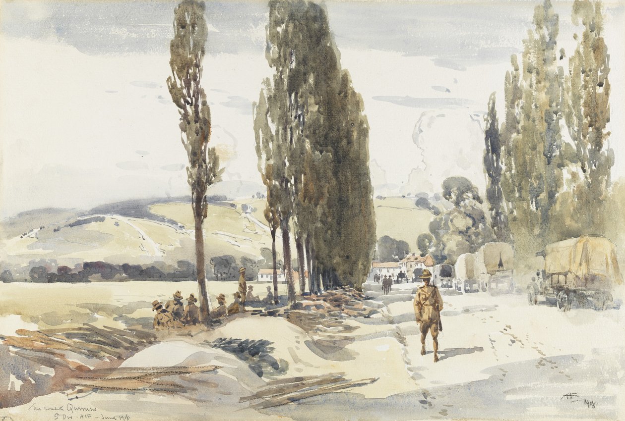 Út Querrieu-ba, 1918 (Wc ceruzával és szénnel, papíron) alkotó: Albert Henry Fullwood