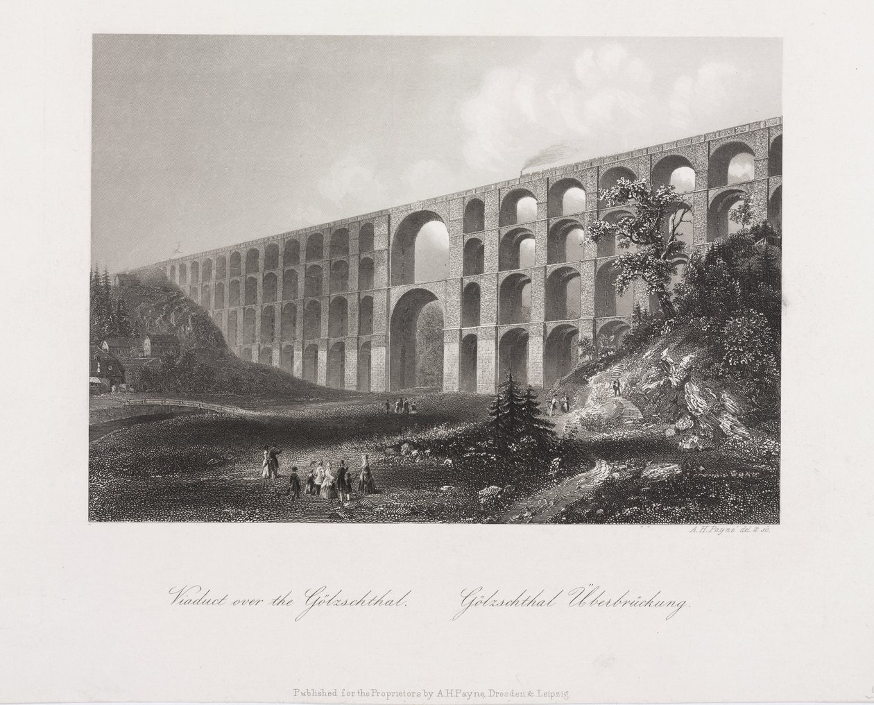 Viadukt a Golzschthal felett, Szászország, 1840 körül alkotó: Albert Henry Payne