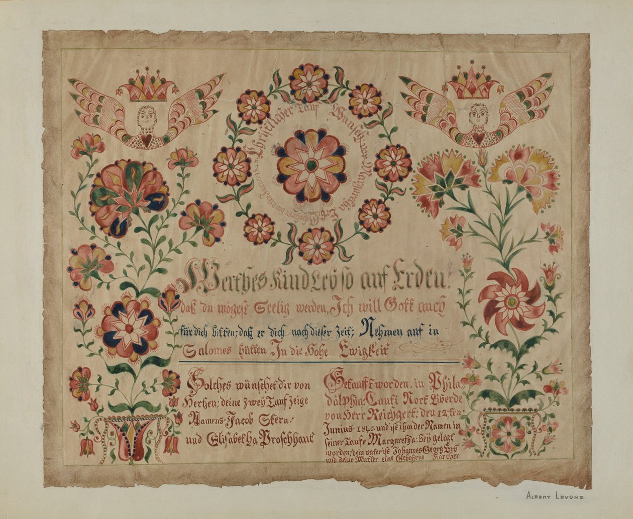 Pa. német születési anyakönyvi kivonat, c. 1940. alkotó: Albert J. Levone