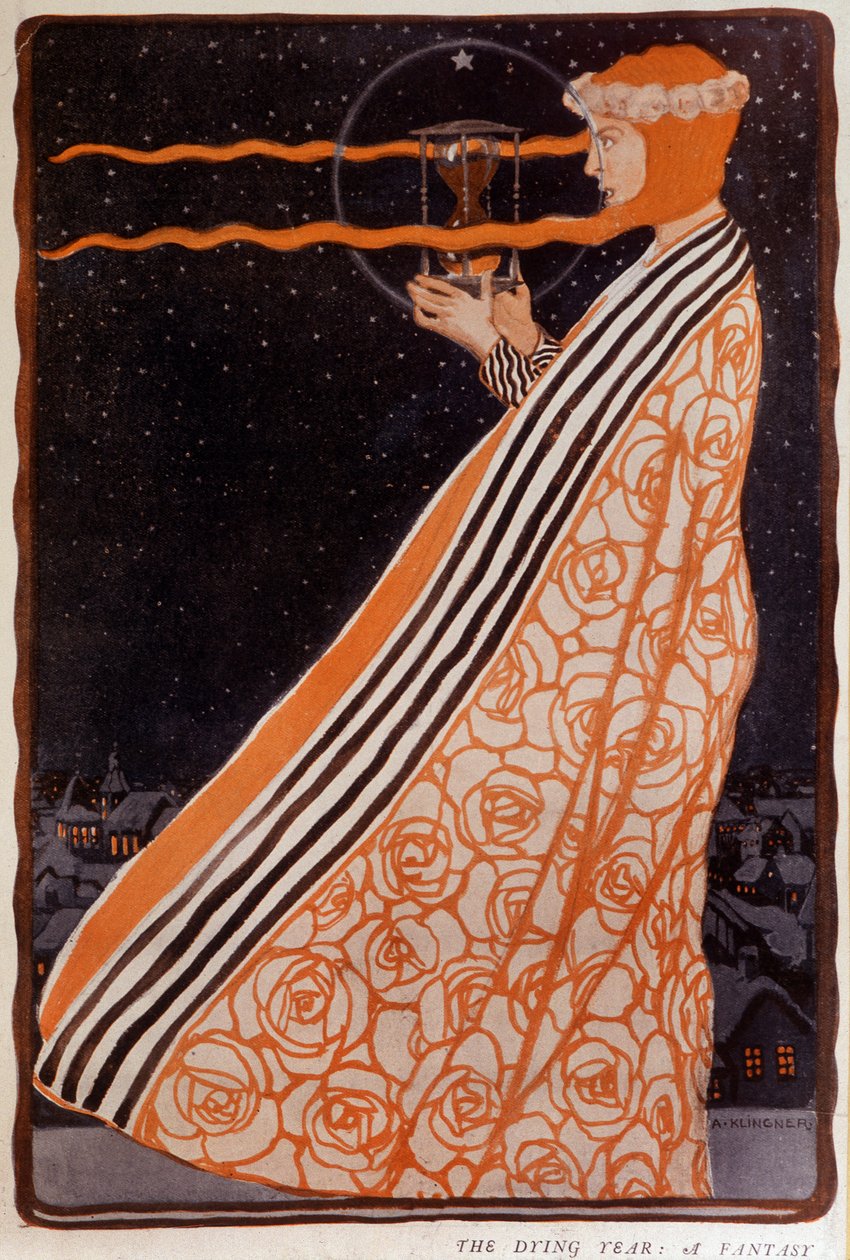 Egy nő, aki homokórát tart, sd. század eleje. Illusztráció: Klingner Albert (1869-1912) alkotó: Albert Klingner