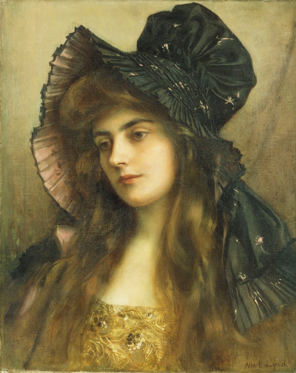 Egy fiatal szépség fekete kalapban, alkotó: Albert Lynch