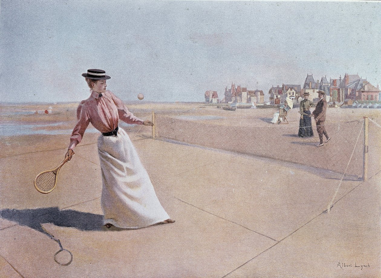 Amatőr teniszmérkőzés a tengerparton – Lynch rajza, XX. század alkotó: Albert Lynch