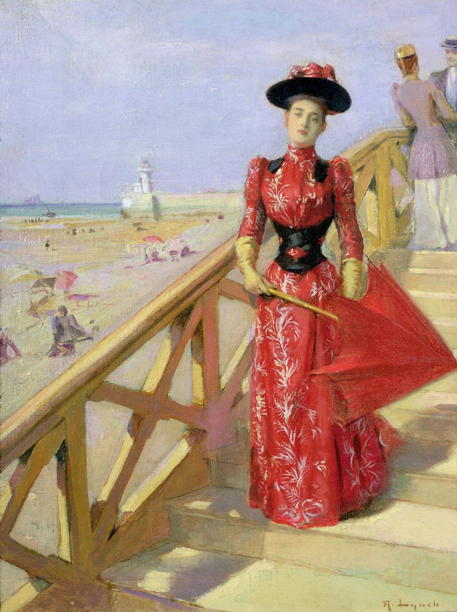 Nő sétál lefelé lépések a strandra alkotó: Albert Lynch