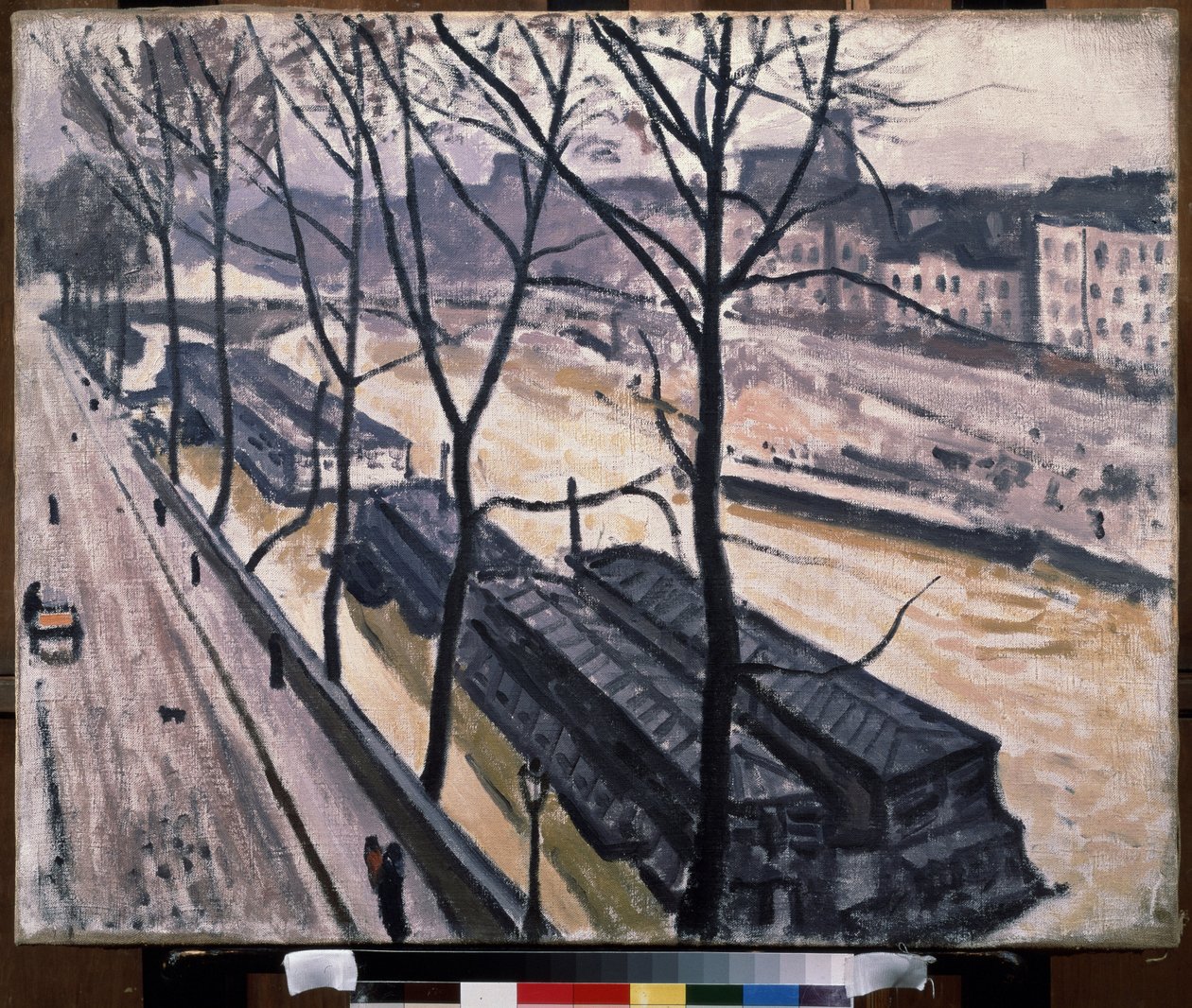 ""Paris en hiver, quai Bourbon"" (Párizs télen. Quai Bourbon) Bárkák a Szajna partján. Pierre Albert Marquet (1875-1947) festménye 1907 Olaj, vászon. fauvizmus. Moszkva. Puskin Szépművészeti Múzeum alkotó: Albert Marquet