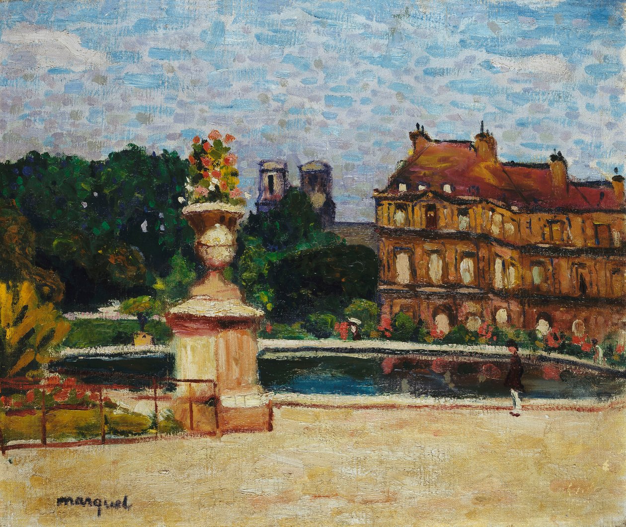A luxemburgi tavacska; Le Bassin du Luxembourg, 1904 körül (olaj, vászon a fedélzeten) alkotó: Albert Marquet