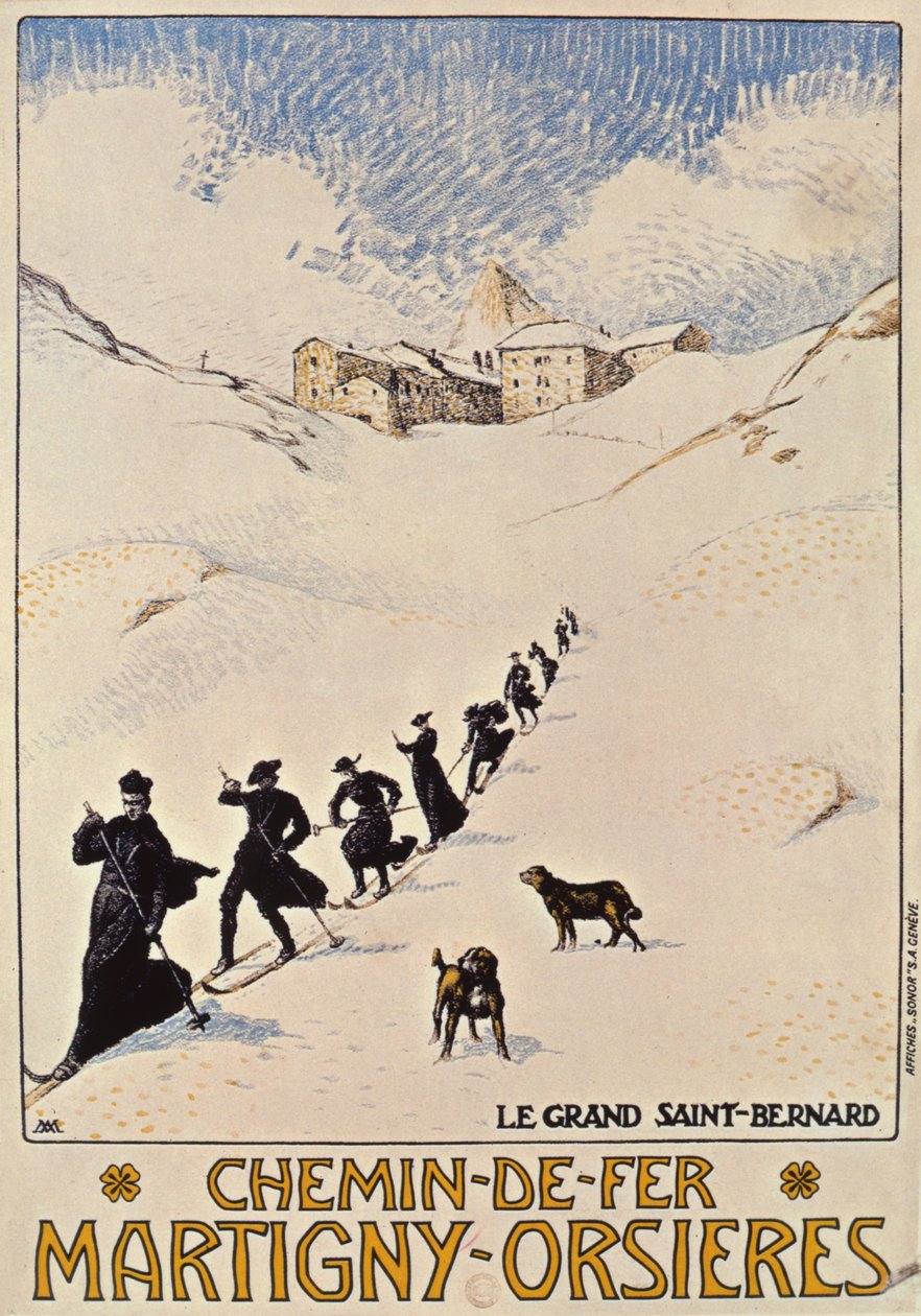 A Martigny és Orsieres közötti francia vasutat hirdető plakát, 1913 alkotó: Albert Muret