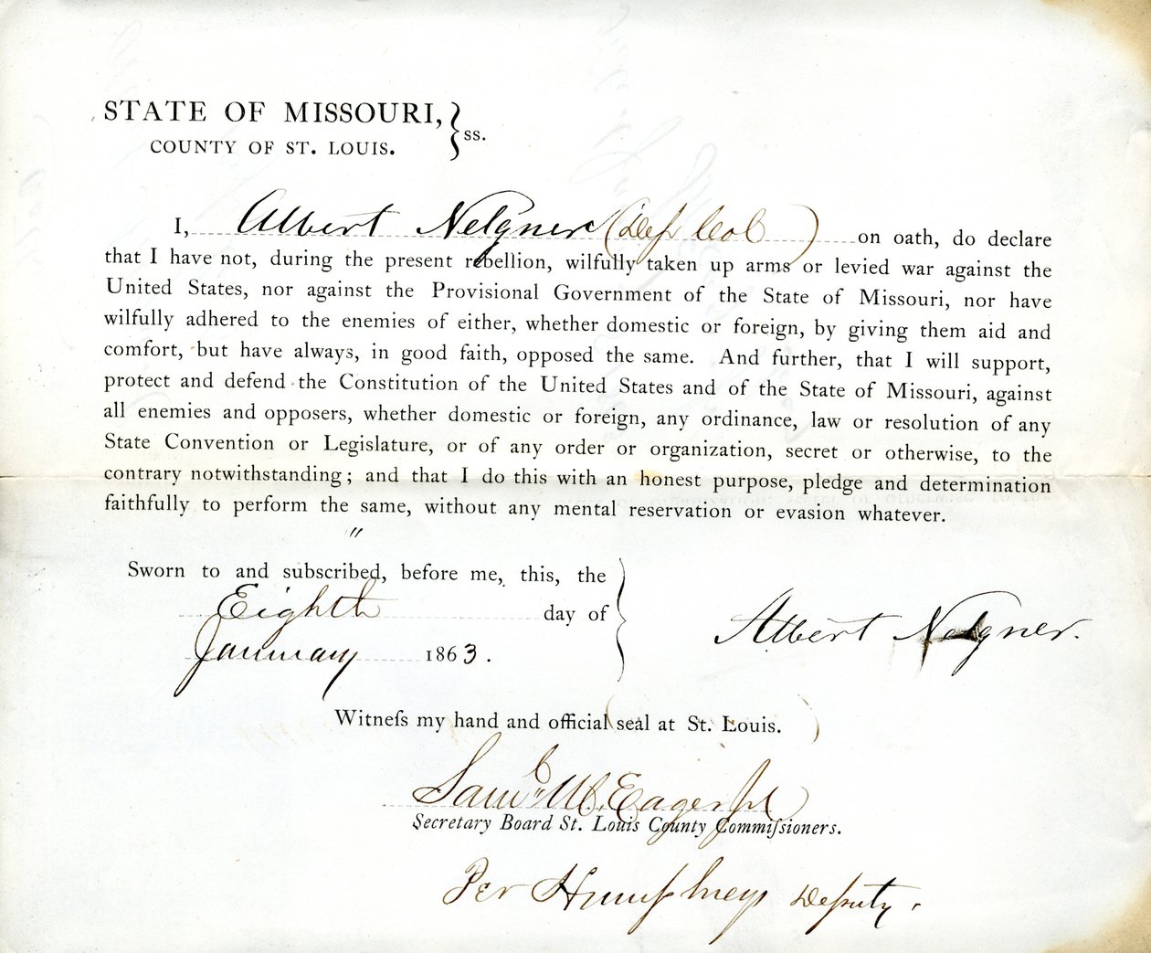 Albert Nelgner (Missouri állam, St. Louis megye) hűségi esküje alkotó: Albert Nelgner