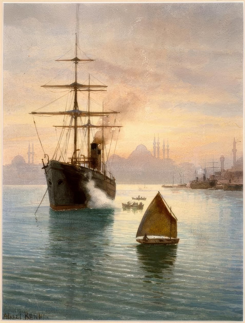 Isztambul, kikötő / Albert Nikolajewitsch Benois akvarellje alkotó: Albert Nikolajewitsch Benois
