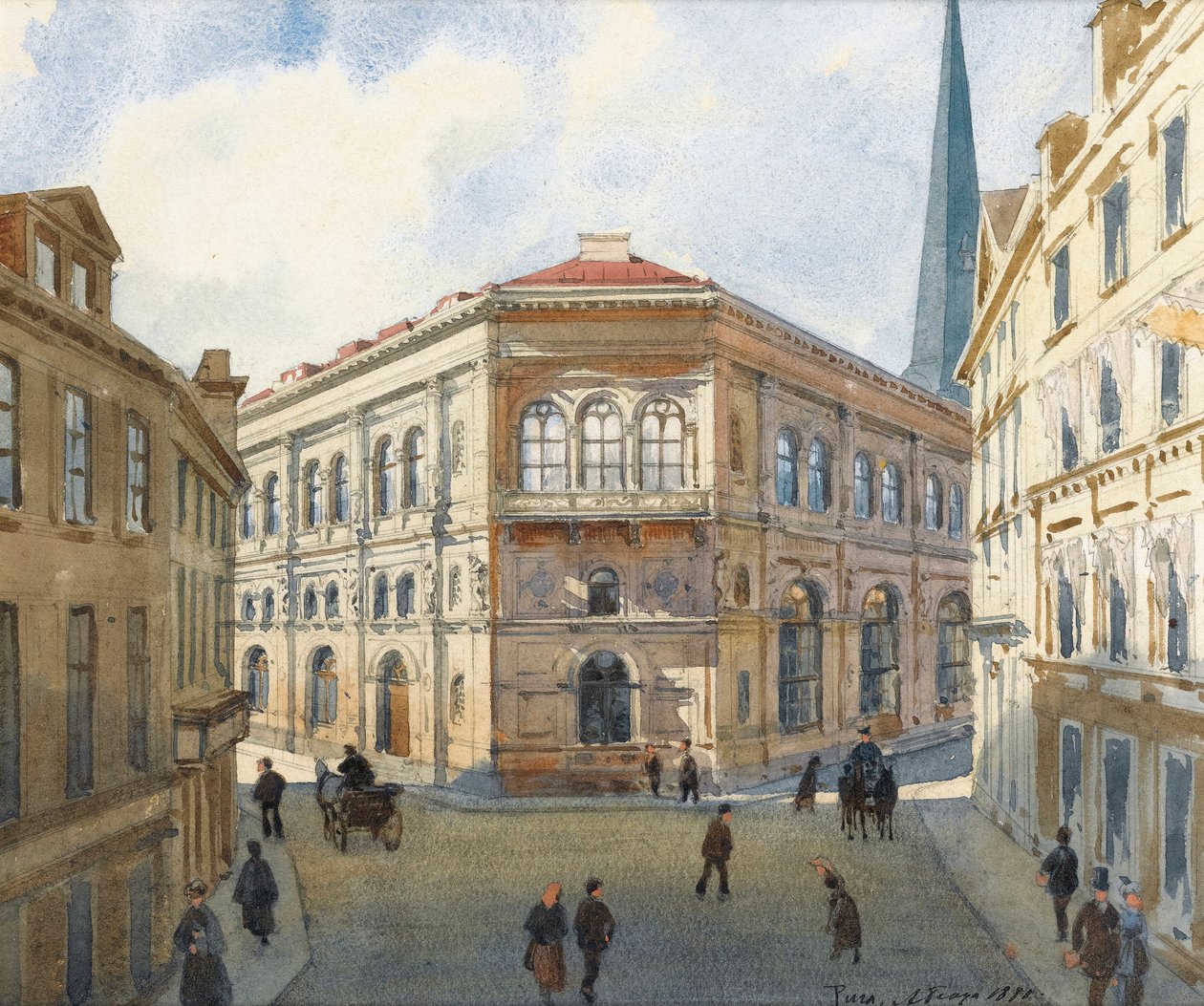 ""A rigai tőzsde portréja Lettországban"" (A rigai tőzsde képe) Albert Benois (1852-1936) akvarellje - 1880, 22,5x27 cm-es magángyűjtemény alkotó: Albert Nikolaevich Benois