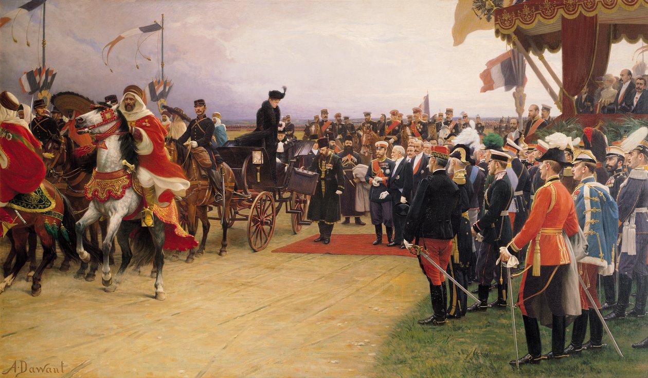 Emile Loubet elnök (1838-1929) üdvözli II. Miklós cárt (1868-1917) és Alexandra cárnőt (1872-1918) a bethenyi táborban, 1901. szeptember 21., 1905. alkotó: Albert Pierre Dawant