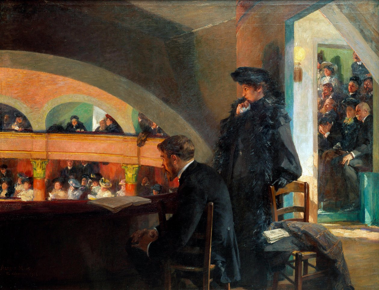 A színházi szállás. Albert Maignan (1845-1908) festménye alkotó: Albert Pierre Rene Maignan