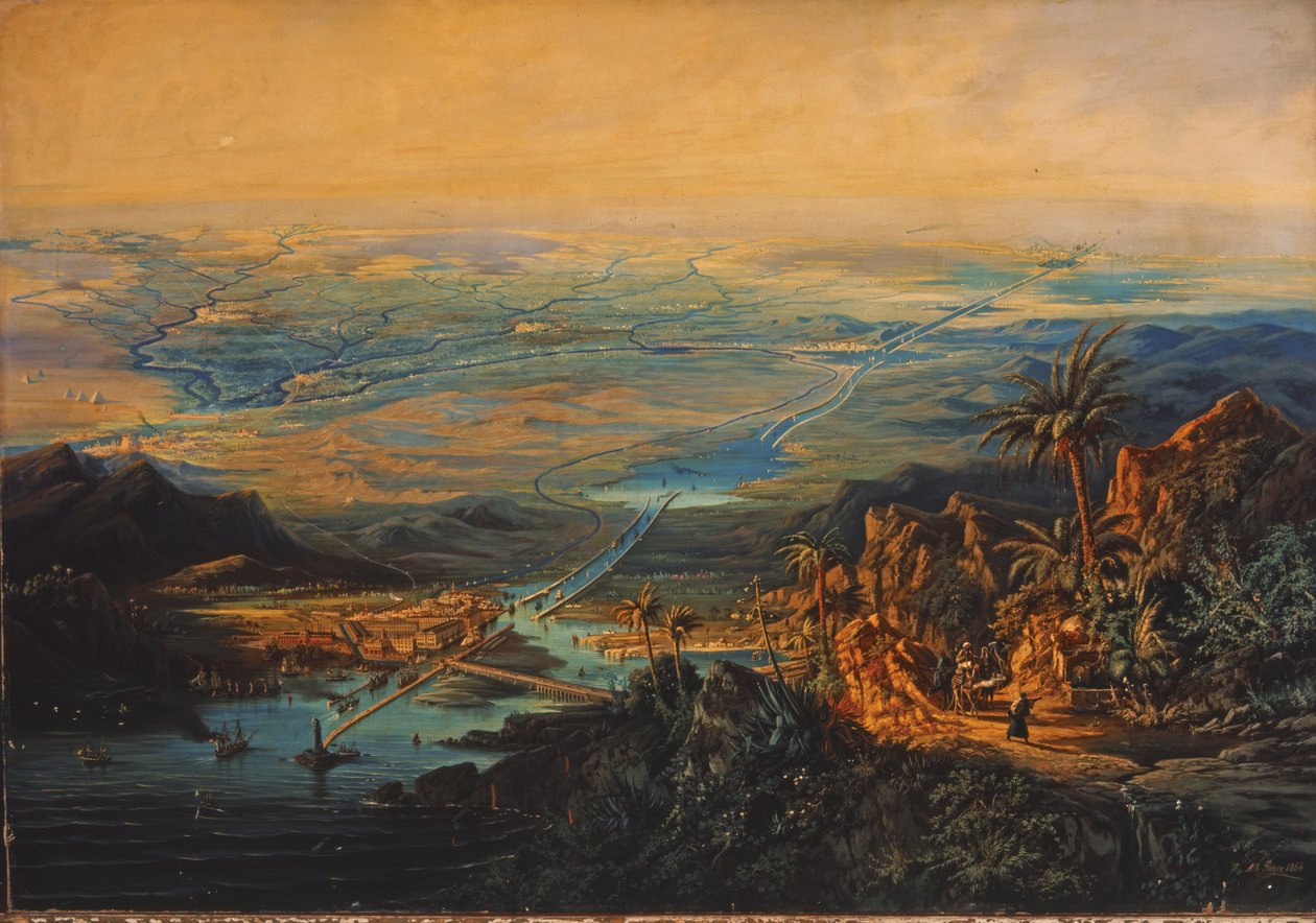 Szuezi-csatorna 1864 novemberében (olaj, vászon) alkotó: Albert Rieger