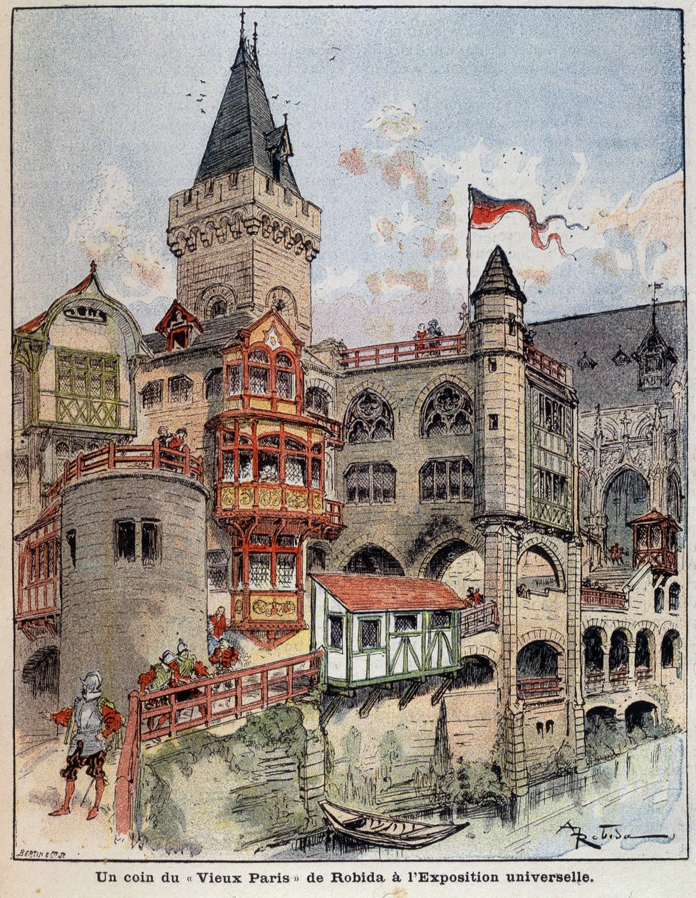 Robida „Régi Párizs” egyik sarka a világkiállításon. Borító „” A kis franciával illusztrálva”” 1900.05.26. alkotó: Albert Robida