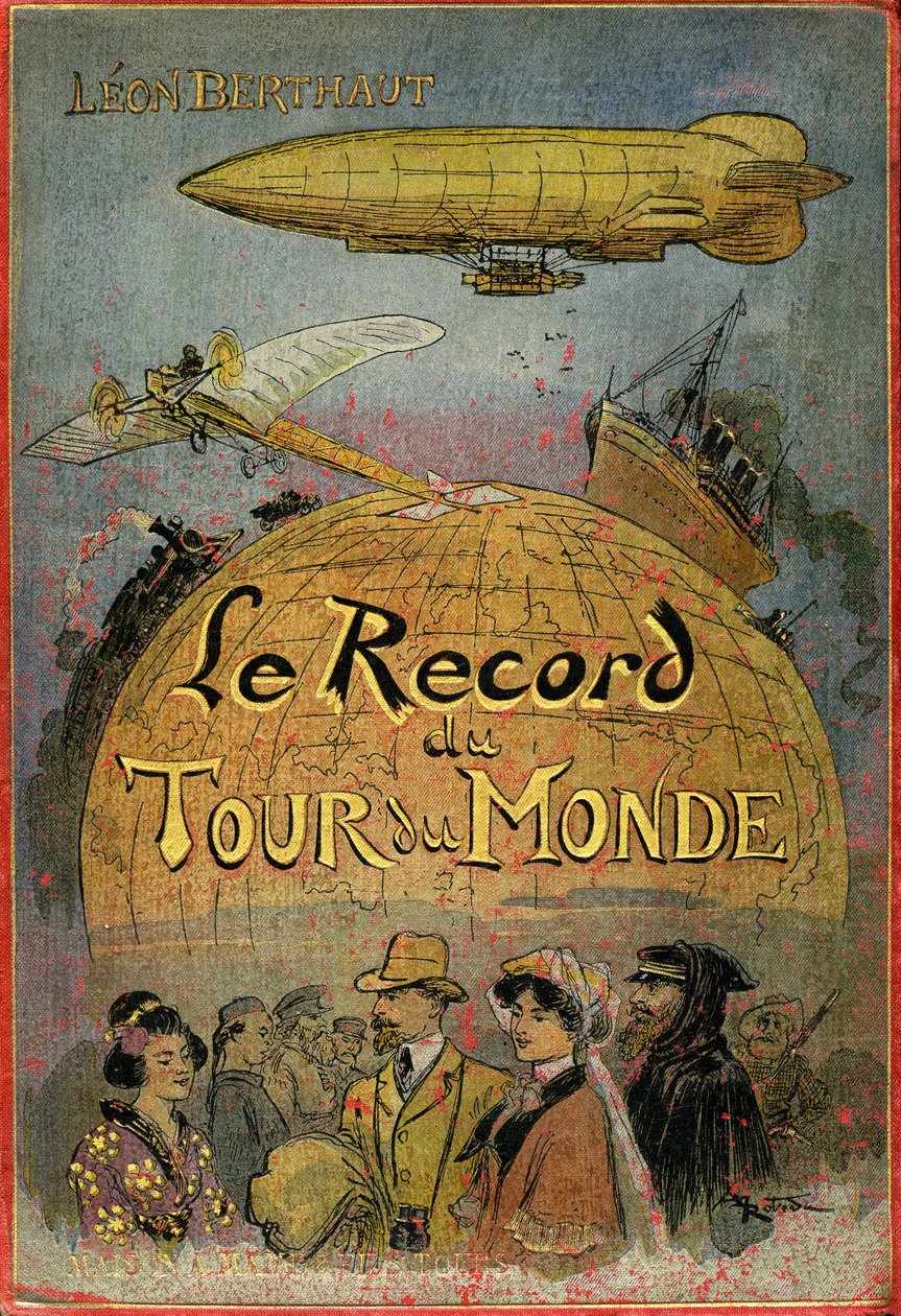 A borítót Albert Robida (1848-1926) illusztrálta Leon Berthault „Le record du tour du monde” című könyvének, Mame debut 20eme century (1911) kiadása – Ez egy „julesvernerie” kalandregény, amelyet erősen Jules Verne és az ő munkái ihlettek. "" Rendkívüli alkotó: Albert Robida