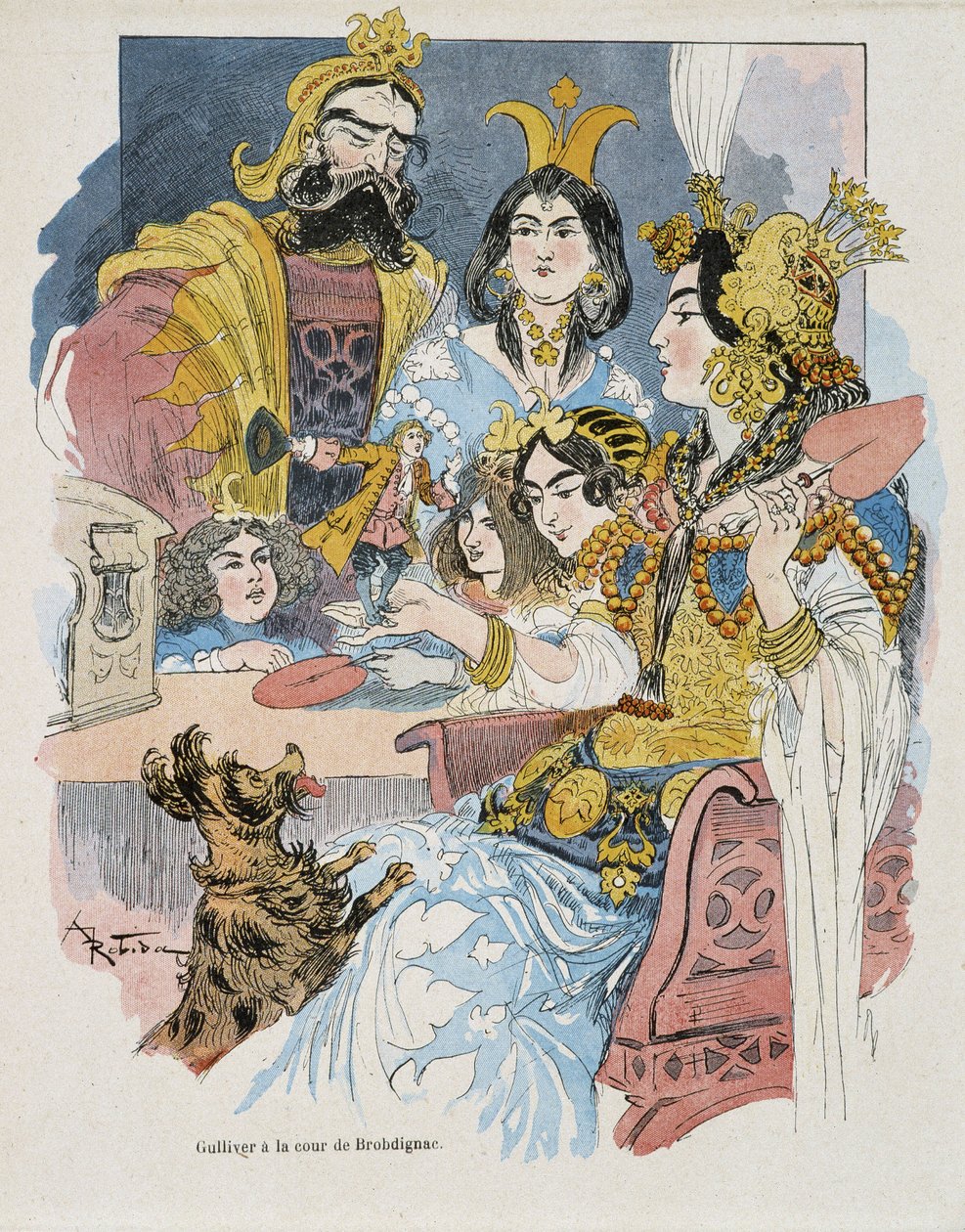 Gulliver a Brobdignac udvarban – Swift „Gulliver Voyages” című művében, ill. írta Robida alkotó: Albert Robida