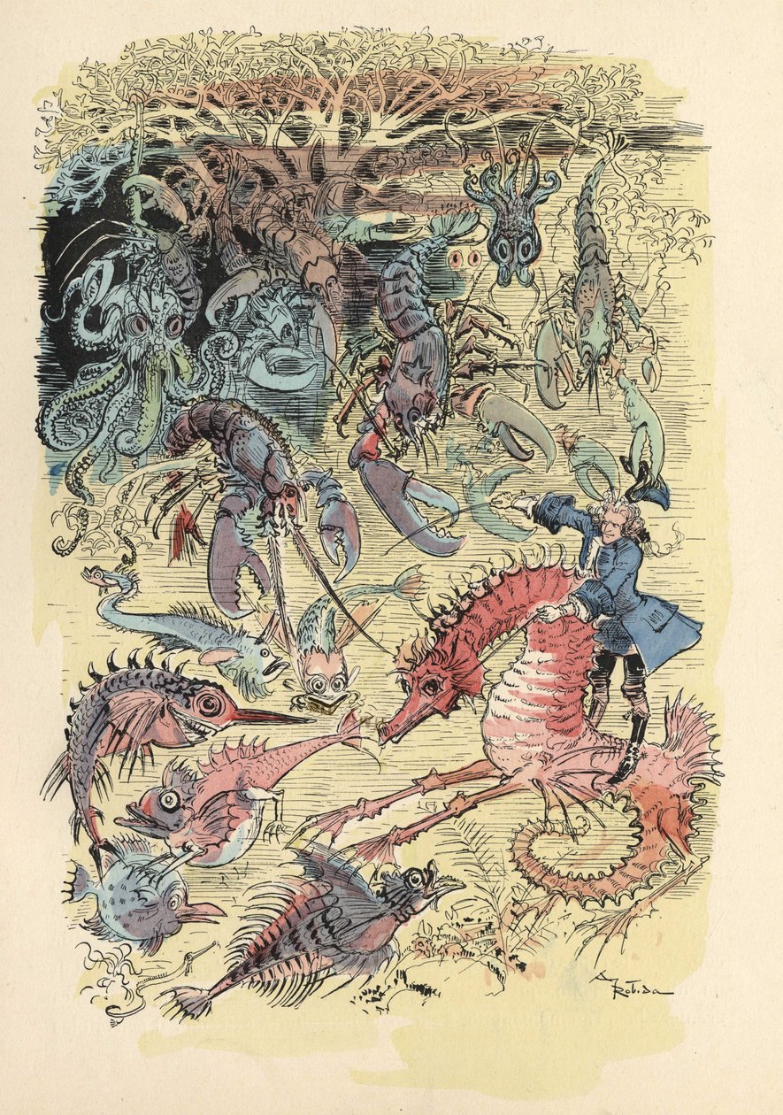 Albert Robida illusztrációja: Münchausen báró története és kalandjai” (Munchhausen), H. Laurens szerk., 19. század vége.” alkotó: Albert Robida