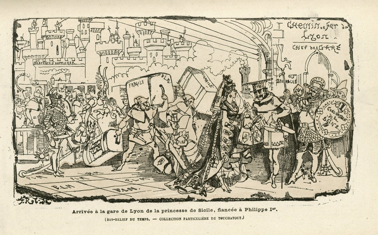 Albert Robida (1848-1926) illusztrációja a Histoire de France tintamarresque-ben, kb. 1880 - Állomás, Ancien rezsim, Szicília - Philippe I alkotó: Albert Robida