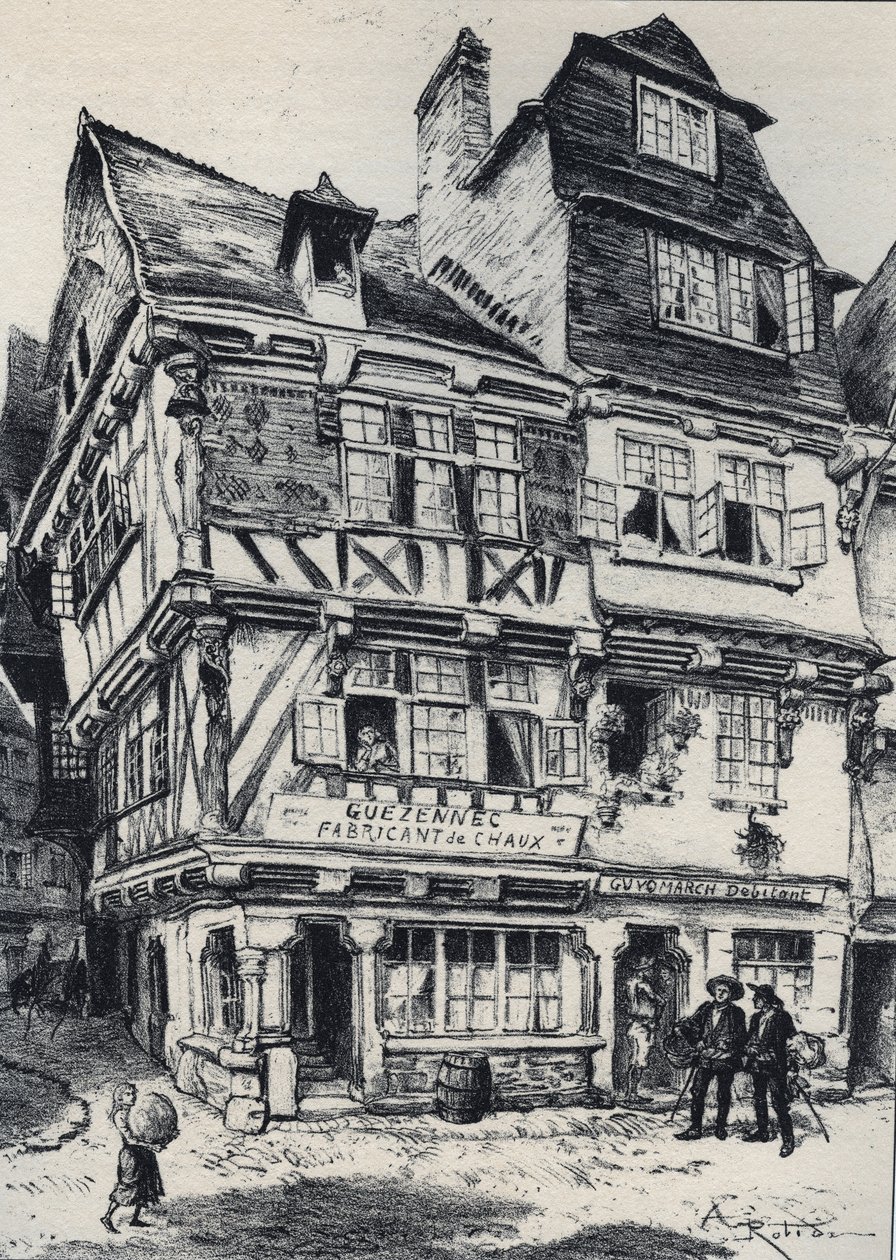 La venelle aux pastes Morlaix-ban - Ó-Franciaország - Bretagne - Albert Robida (1848-1926) szövegei, rajzai és litográfiái, dátum nélküli 19. század vége alkotó: Albert Robida