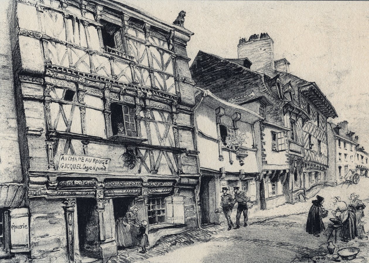 Rue Fardel a Saint Brieuc (Saint-Brieuc) - Ó-Franciaország - Bretagne - szöveg, rajzok és litográfiák, Albert Robida (1848-1926), dátum nélküli 19. század vége alkotó: Albert Robida