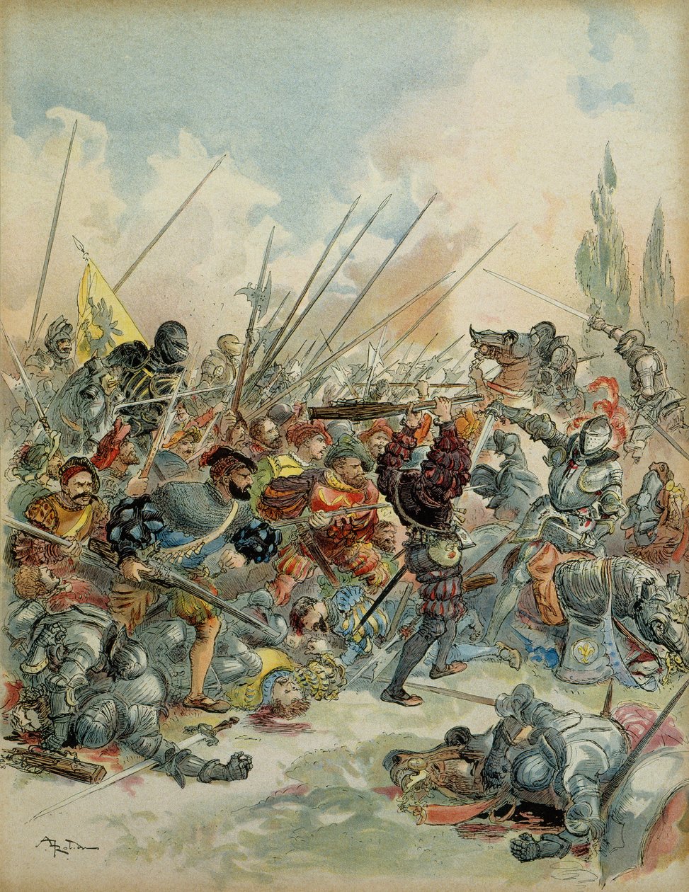 Hatodik olasz háború (1521-1526): I. Ferenc király (1494-1547) Paviában (Olaszország) február 24-én alkotó: Albert Robida