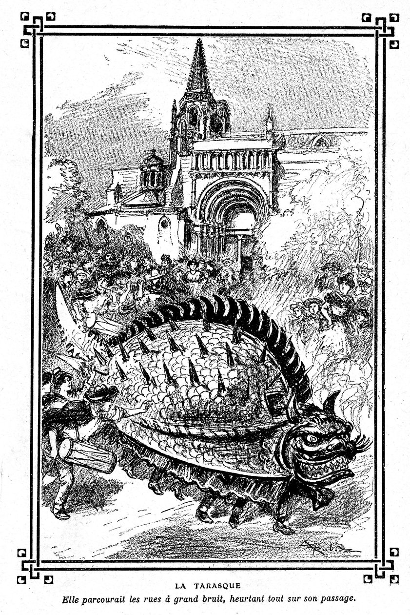 Tarascon taraskója, a provence-i folklór mesés szörnyetege: Albert Robida illusztrációja A Mironneau, Librairie Armand Colin „Choice of Reading” című iskolai könyvéhez, 1911 alkotó: Albert Robida