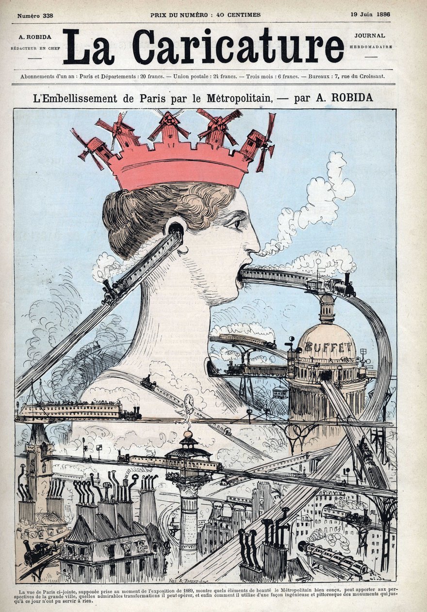 Párizs szépítése metróval, Albert Robida (1848-1926) várakozás illusztrációja, az 1886. 06. 19-i "" La karikatúrában" alkotó: Albert Robida