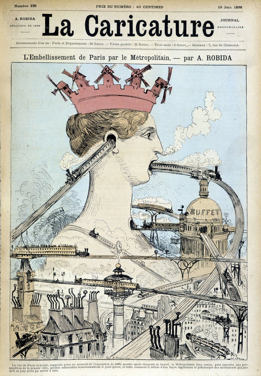 Párizs szépítése a metróval - Robida, 1886. 06. 19-i "" La karikatúrában" alkotó: Albert Robida